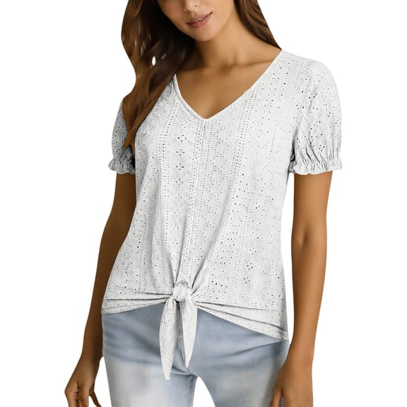 LIZUOJUNF Short Sleeve for Women V Neck Shirt Cute Dressy Casual Clothing Business Work Blouse, L