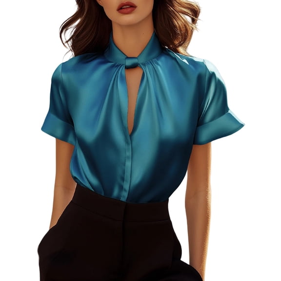 LIZUOJUNF Womens Dressy Casual Tops Short Sleeve V Neck Blouse Casual Loose Fit Blouses Fashion, S