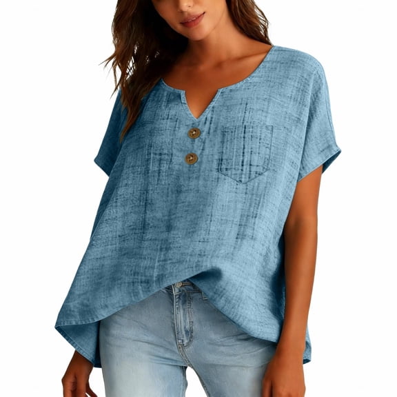 LIZUOJUNF Womens Dressy Casual Tops V Neck Collared Button Down Shirt Tops Travel Vacation Outfits, M