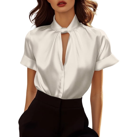 LIZUOJUNF Womens Tops Dressy Short Sleeve Loose Shirts Casual Dressy Business Work Blouses Outfits, M