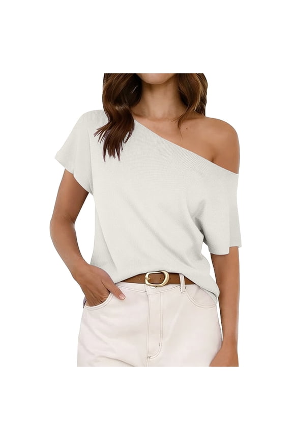 Womens Tops Short Sleeve Shirts Crew Neck Collared Button Down Shirt Tops Summer Fall 2025 Clothe, L