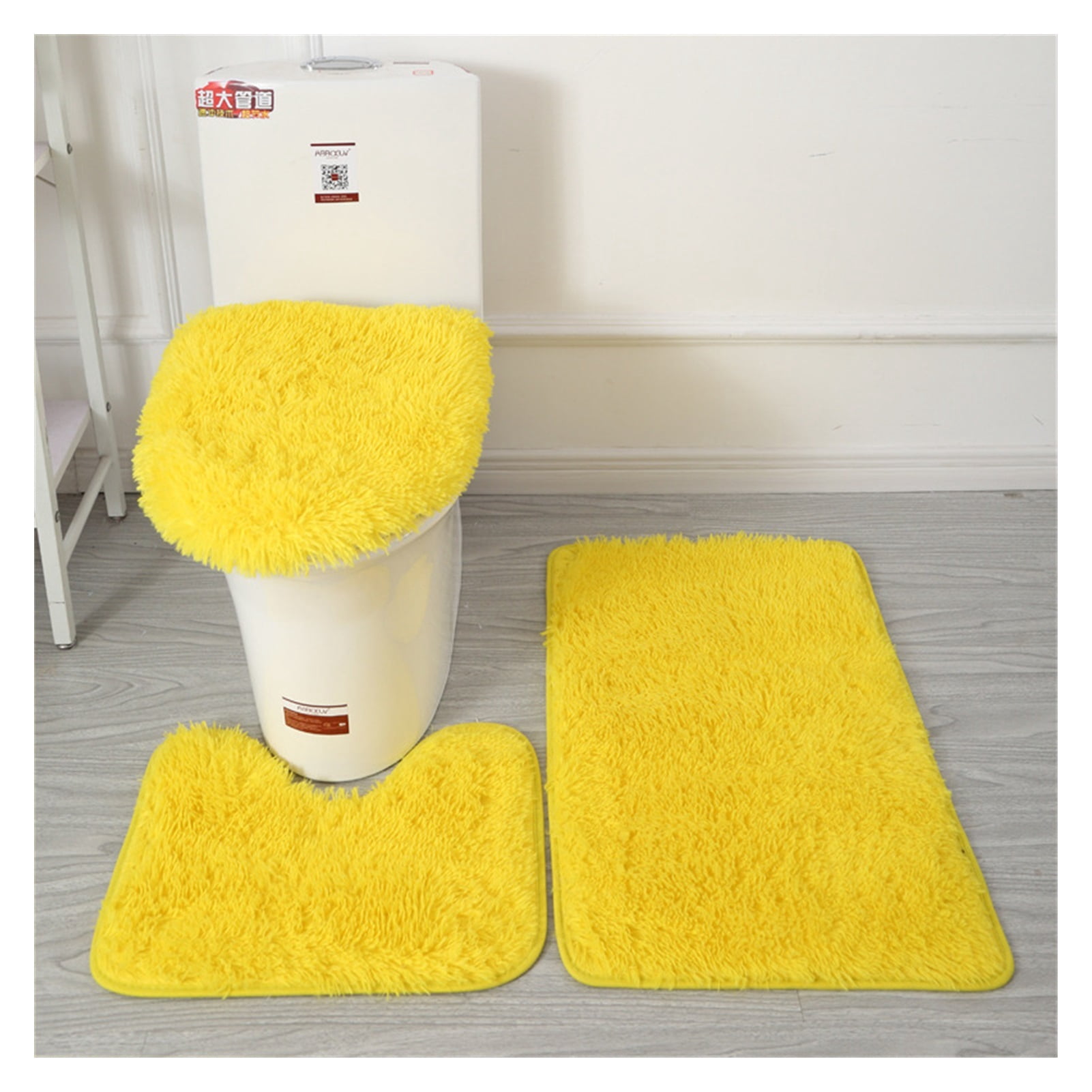 3-Piece Girl's Bathroom Rug Set - Ballerina Pattern Non-Slip Mats With Toilet Lid Cover