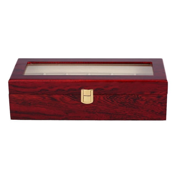 LIZZ 6 Slots Wood Watch Display Case Box Glass Top Jewelry Storage Organizer Gift Men