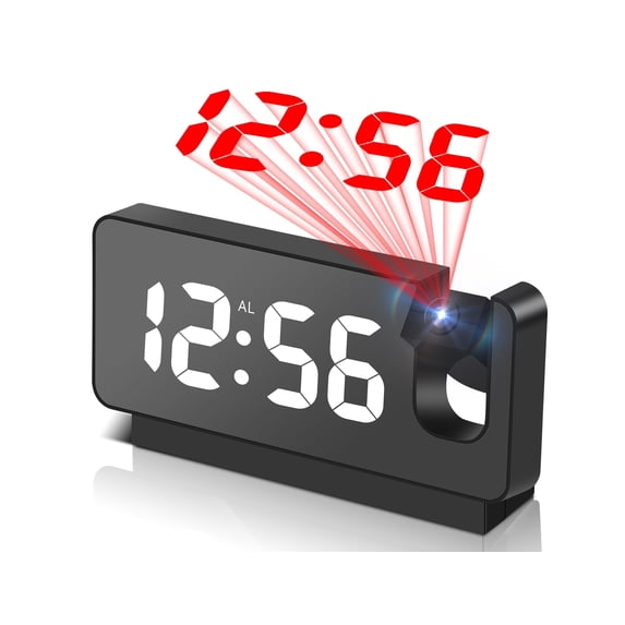 LIZZ Projection Alarm Clocks for Bedrooms,LED Digital Clock with 180° Rotatable Projector on Ceiling Wall,Snooze Model,12/24H,2-Level Brightness Indoor Temperature for Heavy Sleepers Adults