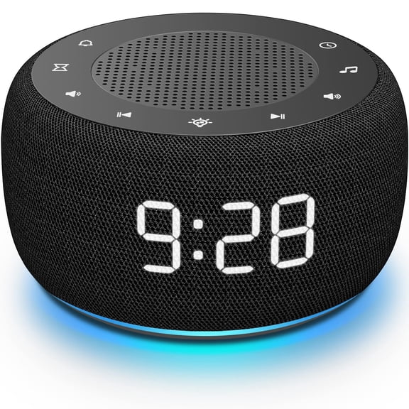 LIZZ Sound Machine & Alarm Clock 2-in-1, 18 Soothing Sound, 7 Night Light, Sleep Timer, Precise 30-Level Volume Control White Noise Machine