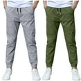 thumbnail image 1 of LIaqionyy 2 Pack Boys Cotton Linen Pants School Uniform Drawstring Jogger Trousers Lightweight Sweat Pant with Pocket, 1 of 7
