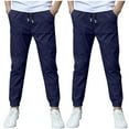thumbnail image 1 of LIaqionyy 2 Pack Boys Cotton Linen Pants School Uniform Drawstring Jogger Trousers Lightweight Sweat Pant with Pocket, 1 of 6