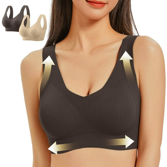 LIaqionyy 2 Pack Bra for Women Plus Size Wireless Seamless Push Up Full Coverage No Underwire Comfortable Bras