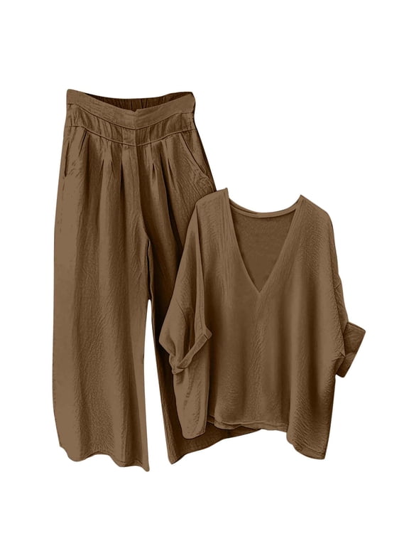 2 Piece Sets for Women Lounge V Neck Short Sleeve Tops Long Pants Soft Comfy Loungewear Set Outfits