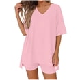 thumbnail image 1 of LIaqionyy 2 Piece Sets for Women Summer Lounge Short Sleeve Oversized V Neck Shirt Biker Shorts Outfits Set, 1 of 7
