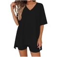 thumbnail image 1 of LIaqionyy 2 Piece Sets for Women Summer Lounge Short Sleeve Oversized V Neck Shirt Biker Shorts Outfits Set, 1 of 7