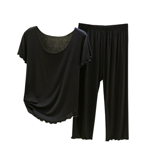 LIaqionyy 2 Piece Sets for Women Summer Short Sleeve Tops and Elastic Waisted Pants Lounge Comfy Loungewear Suit
