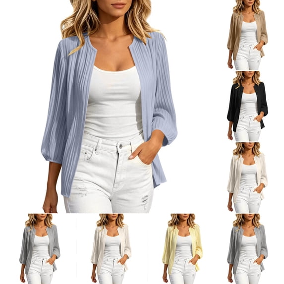 LIaqionyy 3/4 Sleeve Cardigan for Women Lightweight Open Front Summer Casual Shirts Cropped Cardigans Clothes