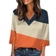thumbnail image 1 of LIaqionyy 3/4 Sleeve Tops for Womens Plus Size Satin V Neck Dressy Casual Business Work Blouses Office Shirts S-5XL, 1 of 5