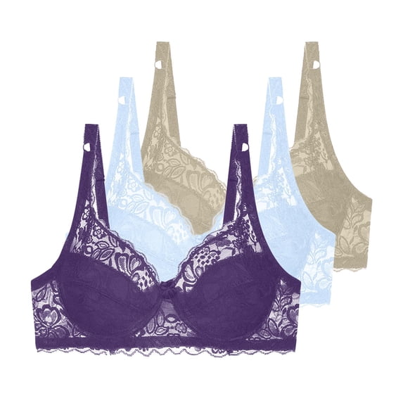 LIaqionyy 3 Pack Bra for Women Lace Fashion Mesh Underwire Support Push Up Everyday Full Coverage T Shirt Bras