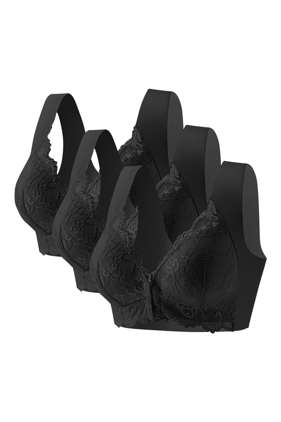 3 Pack Front Closure Bras for Women Plus Size Lace No Underwire Comfort Wireless Supportive Bralettes