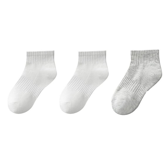 LIaqionyy 3 Pairs Kids Classic Solid Color Socks Boys Girls Black White Gray Cotton Short Socks for Daily Sports 3-16Y