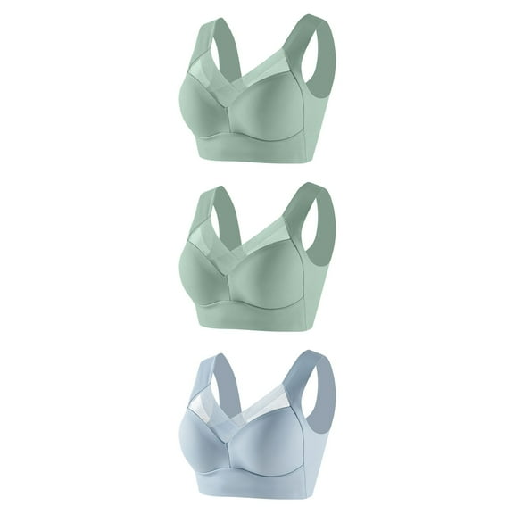 LIaqionyy 3Pcs Women's Wireless Breathable Bra Seamless Full Coverage Plus Size Bralette Stretch Comfort Workout Underwear