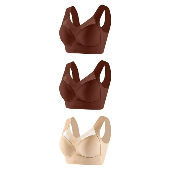 LIaqionyy 3Pcs Women's Wireless Breathable Bra Seamless Full Coverage Plus Size Bralette Stretch Comfort Workout Underwear