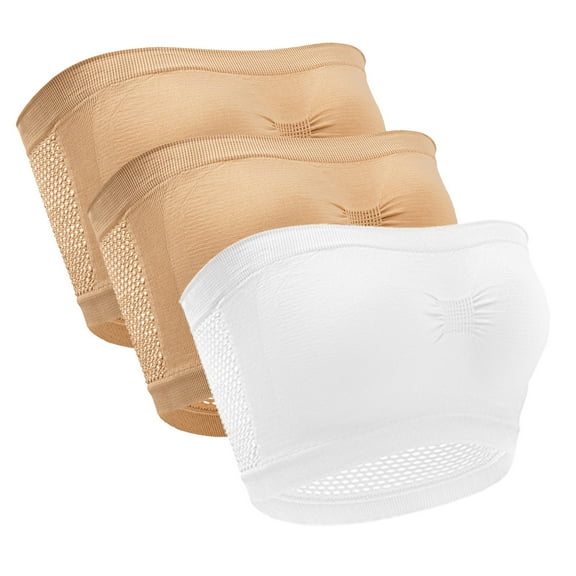 LIaqionyy 3pcs Strapless Bras for Women No Underwire Comfort Seamless Bandeau Comfy Stretch Full Coverage Crop Tube Top Bras