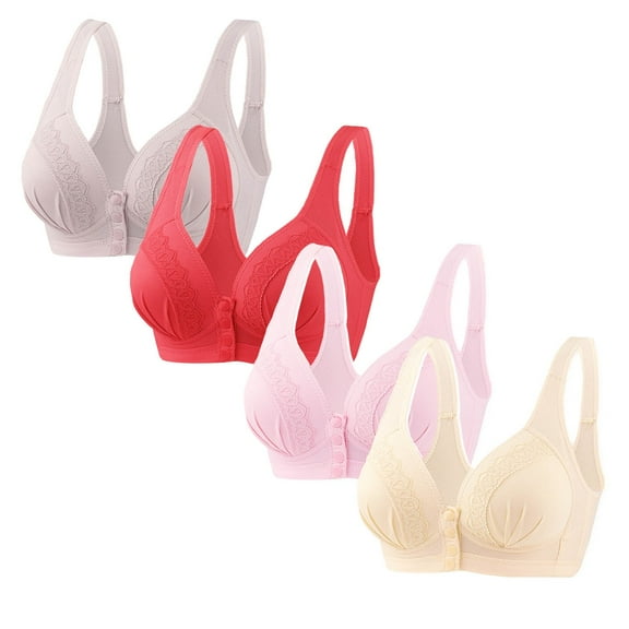 LIaqionyy 4Pcs Womens Snap Front Bras Comfy Breathable Everyday Bralettes No Underwire Sleep Sports Bras