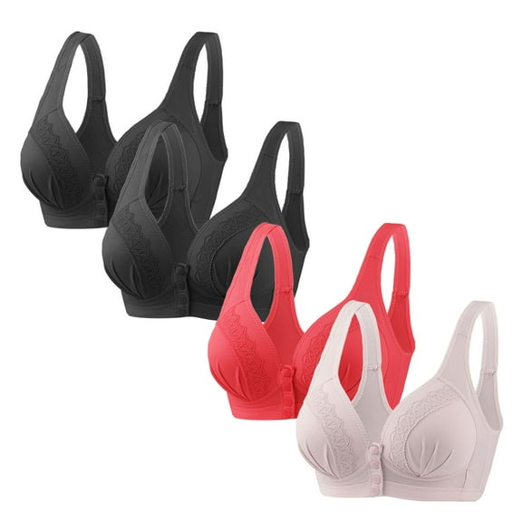 LIaqionyy 4Pcs Womens Snap Front Bras Comfy Breathable Everyday Bralettes No Underwire Sleep Sports Bras