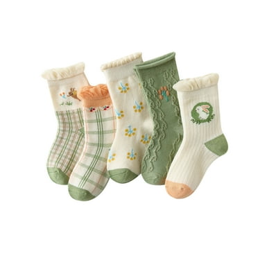 LIaqionyy 5 Pairs Kids Girls' Ruffle Frilly Crew Socks Little Girls Embroidered Princess Cotton Socks for 1-12 Year
