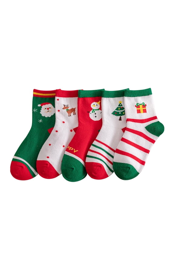 5Pairs Toddler Christmas Socks Santa Socks Cotton Winter Xmas Ankle Socks for Kids Boys Girls
