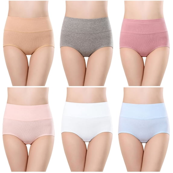 LIaqionyy 6 Pack Underwear for Women's Cotton High Waisted Panties Full Coverage Briefs Soft Breathable Underwears