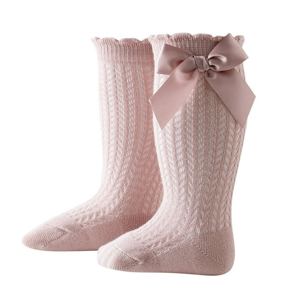 LIaqionyy Baby Girl Middle Calf Socks Baby Bowknot Decor Breathable Stockings for Girls Age 0-2 Year