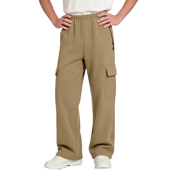 LIaqionyy Big Boys Cargo Sweatpants Wide Leg Baggy Pants Athletic Open Bottom Jogger Pant with Pockets