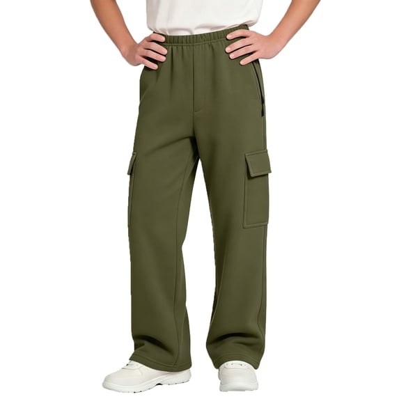 LIaqionyy Big Boys Cargo Sweatpants Wide Leg Baggy Pants Athletic Open Bottom Jogger Pant with Pockets