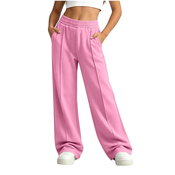 LIaqionyy Big Girls Sweatpants Kids Joggers Wide Leg Sweat Pants Elastic Waist Casual Pant with Pockets