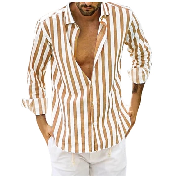 LIaqionyy Big and Tall Button down Shirts for Mens Striped Casual Loose Beach Vacation Long Sleeve Work Shirt