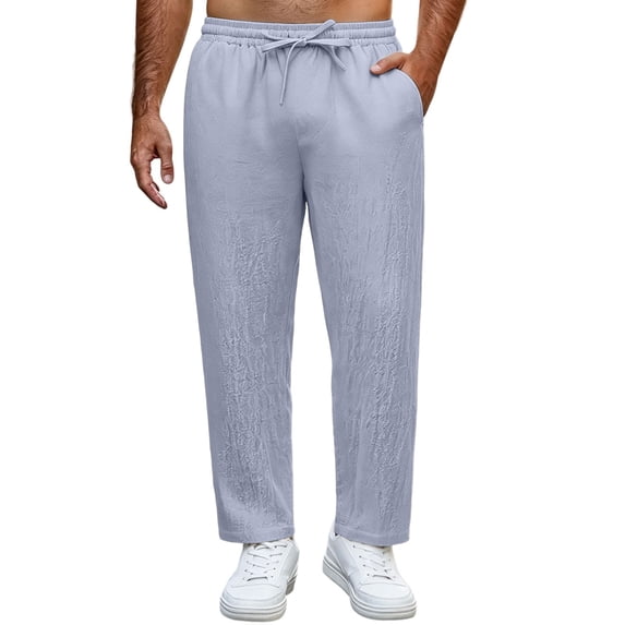LIaqionyy Big and Tall Cotton Linen Pants for Mens Drawstring Elastic Waist Lightweight Lounge Trousers with Pockets