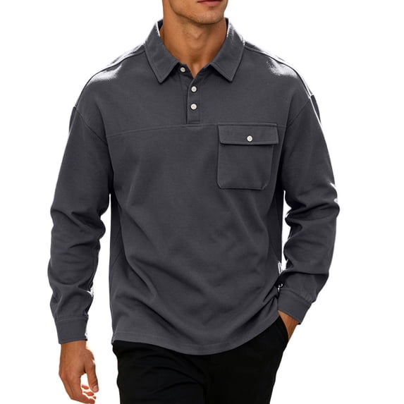 LIaqionyy Big and Tall Golf Shirts for Mens Long Sleeve Button Collared Pullover Shirt Business Work Tops with Pocket