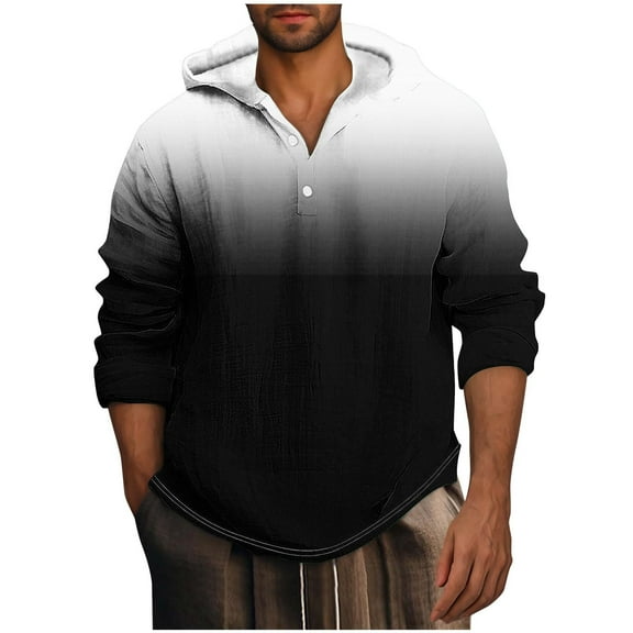 LIaqionyy Big and Tall Hoodie Shirts for Mens Hooded Pullover Casual Quarter Button Sweatshirt Fall Clothes
