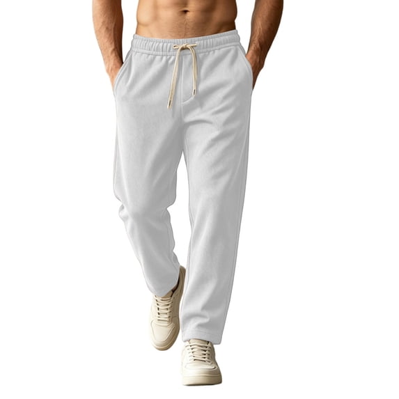 LIaqionyy Big and Tall Pants for Men's Baggy Straight Leg Drawstring Elastic Waist Casual Loose Pant with Pockets