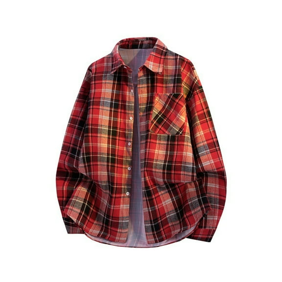 LIaqionyy Big and Tall Plaid Shirts for Mens Button down Shirt Soft Long Sleeve Jacket Casual Tops with Pockets