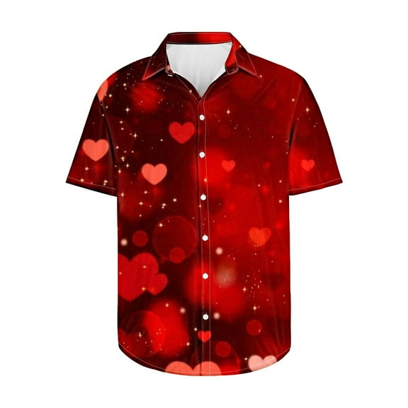 LIaqionyy Big and Tall Shirts for Mens Valentine's Day Shorts Sleeve Fashion Button down Shirt Party Outfits