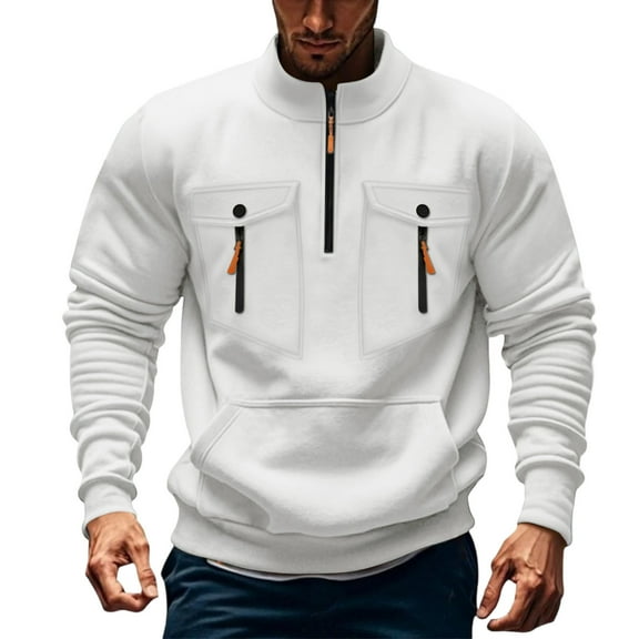 LIaqionyy Big and Tall Sweatshirts for Mens Quarter Zip Pullover Oversized Cargo Sweatshirt with Pockets