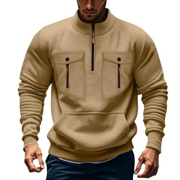 LIaqionyy Big and Tall Sweatshirts for Mens Quarter Zip Pullover Oversized Cargo Sweatshirt with Pockets