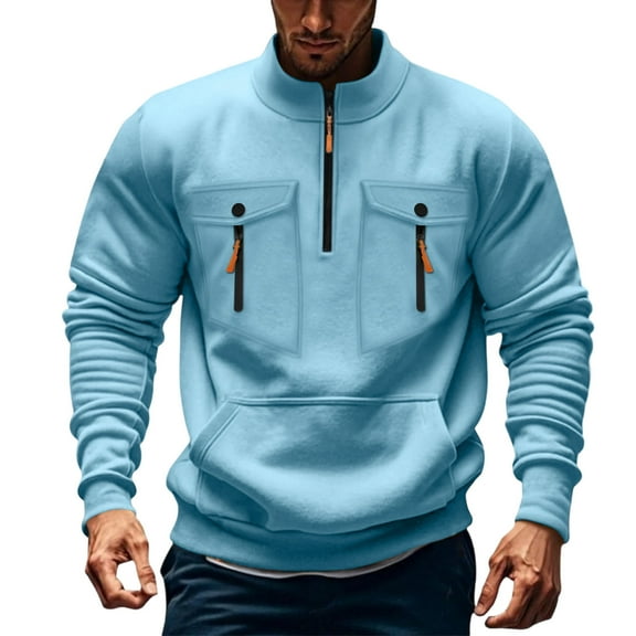 LIaqionyy Big and Tall Sweatshirts for Mens Quarter Zip Pullover Oversized Cargo Sweatshirt with Pockets