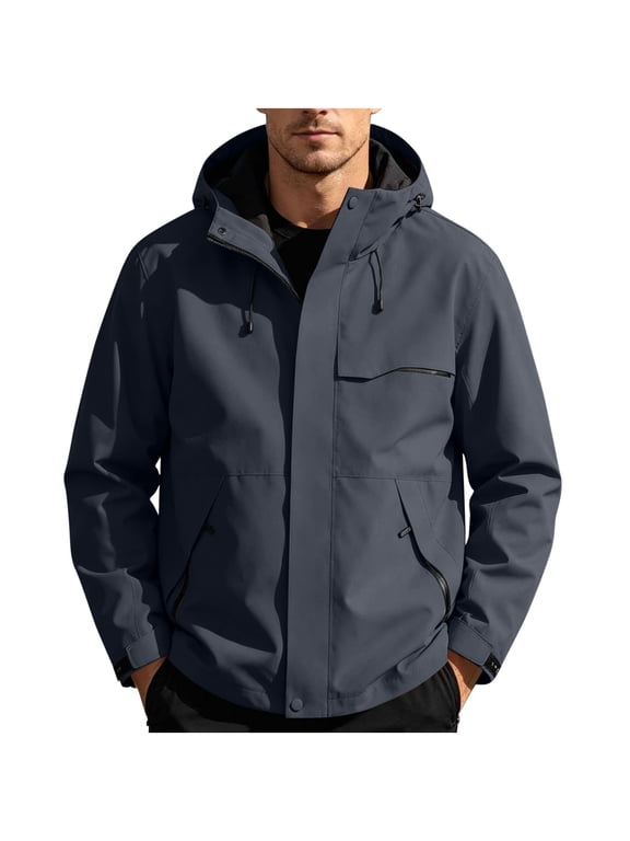Big and Tall Windbreaker Jackets for Mens Full Zip Hoodie Waterproof Hiking Golf Outdoor with Pockets