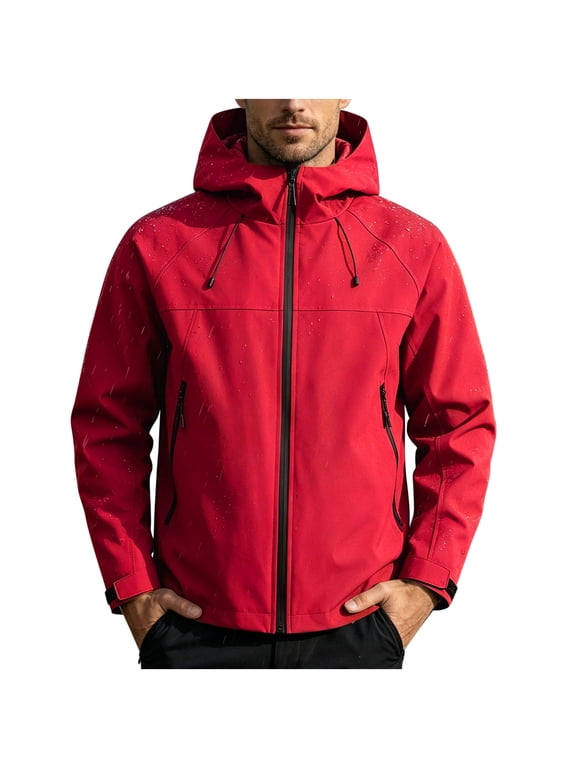 Big and Tall Windbreaker Waterproof Jackets for Mens Full Zip Hoodie Hiking Outdoor Coats with Pockets M-5XL