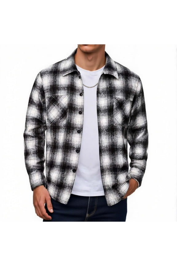 Big and Tall for Men Plaid Shirts Casual Button down Shirt Jacket Long Sleeve Flannel Shacket Coat