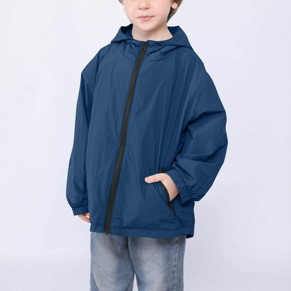 LIaqionyy Boy Hooded Jackets Lightweight Windbreaker Zip up Running Coat Pocket Outerwear for Kids