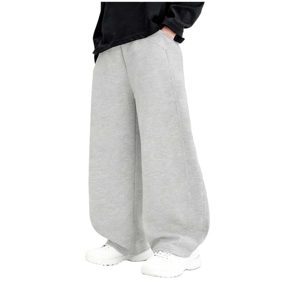LIaqionyy Boys Baggy Sweatpants Elastic Waist Wide Leg Casual Loose Joggers Solid Color Pants with Pocket