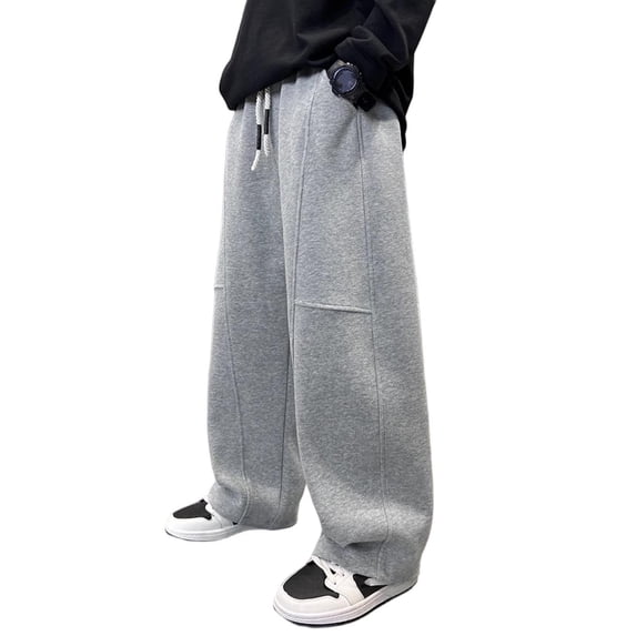 LIaqionyy Boys Baggy Wide Leg Sweatpants Fleece Lined Drawstring Elastic Waist Casual School Trousers with Pockets