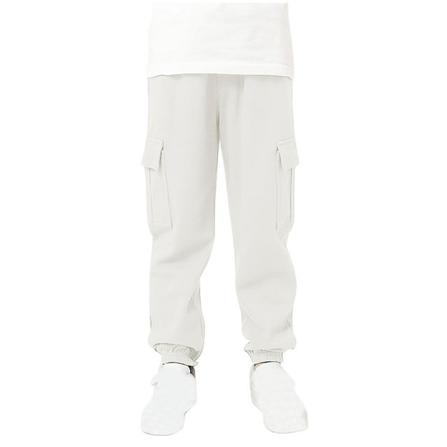 LIaqionyy Boys Cargo Sweatpants 8-14 Years Casual Baggy Elastic High Waisted Cuffed Pants with Pockets